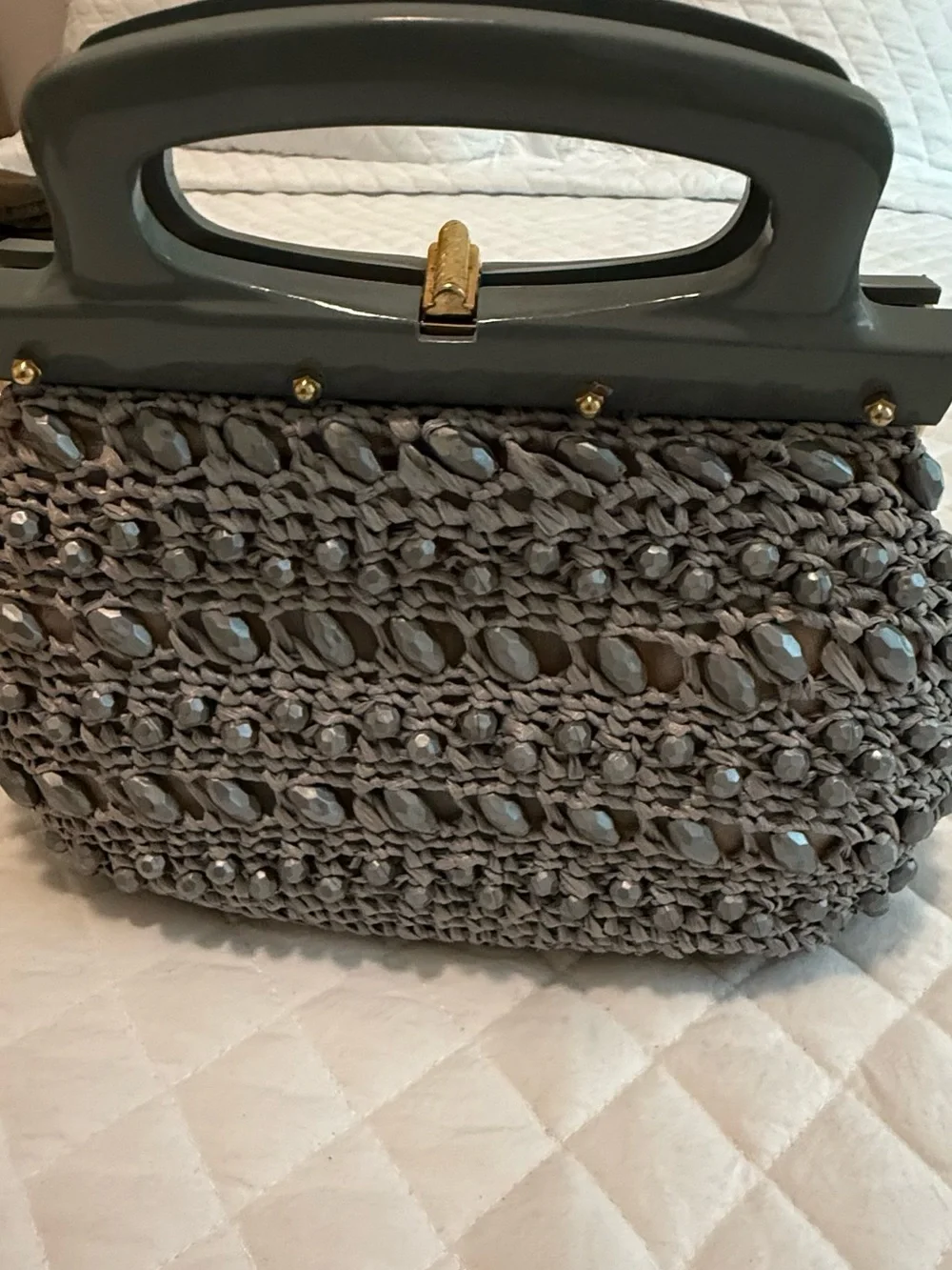 Vintage Handbag made in Italy by Dena of Dallas Blue/ Grayish woven with beads